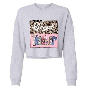 Blessed Teacher Cheetah Print Cropped Pullover Crew