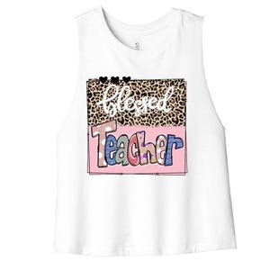 Blessed Teacher Cheetah Print Women's Racerback Cropped Tank