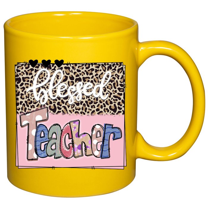 Blessed Teacher Cheetah Print 11oz C Handle Ceramic Mug