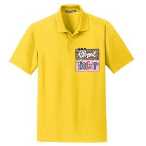 Blessed Teacher Cheetah Print Dry Zone Grid Polo