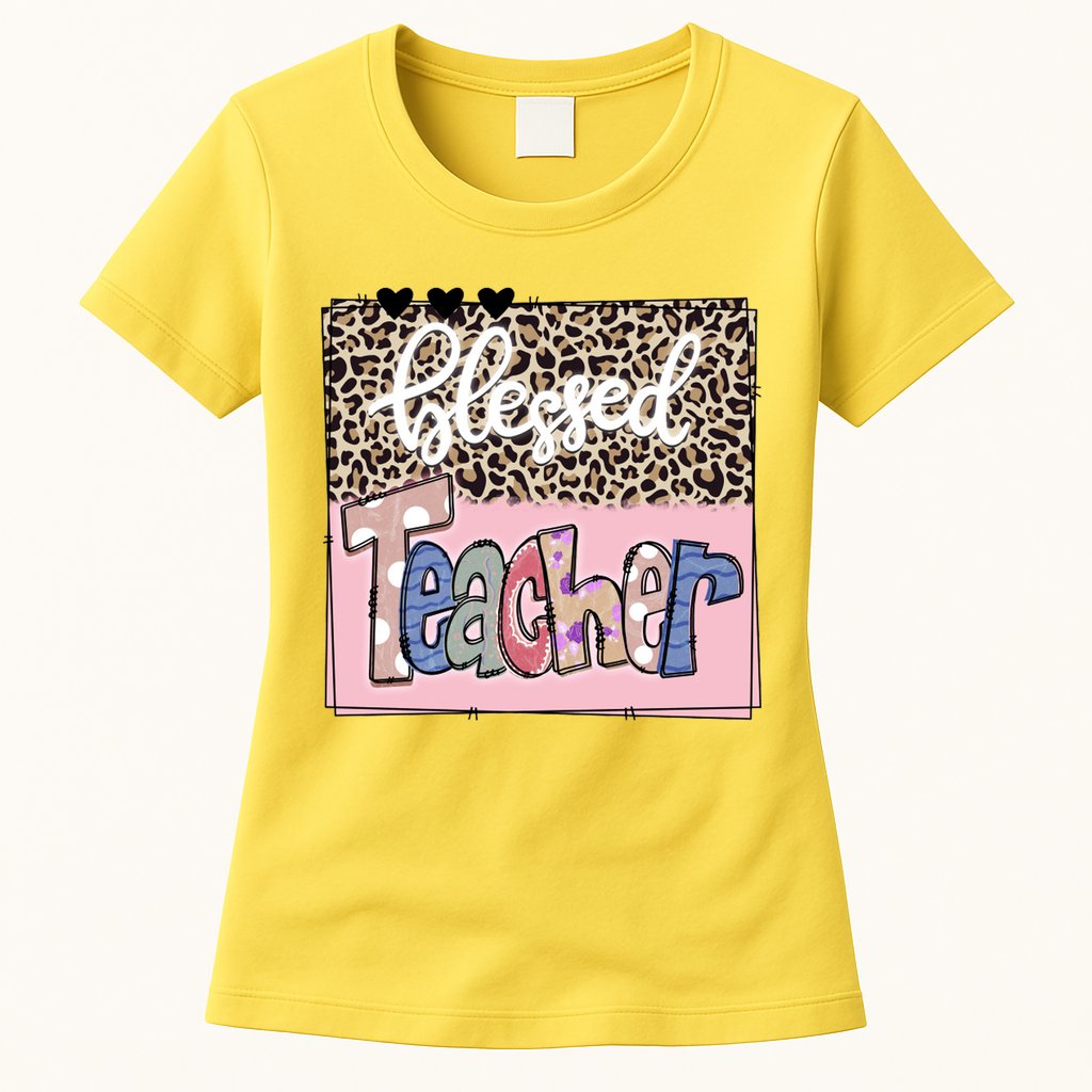 Blessed Teacher Cheetah Print Womens T-Shirt