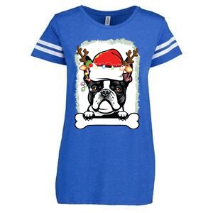 Boston Terrier Christmas Decor Pajama Santa Hat Tree Light Enza Ladies Jersey Football T-Shirt