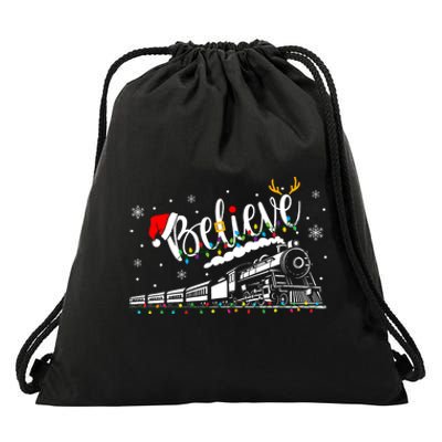 Believe Train Christmas North Pole Family Xmas Drawstring Bag