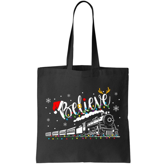 Believe Train Christmas North Pole Family Xmas Tote Bag