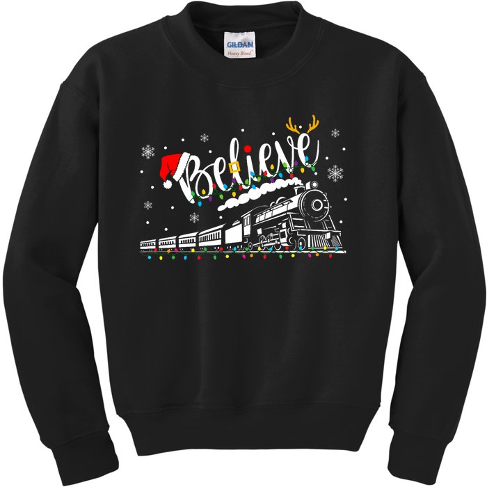 Believe Train Christmas North Pole Family Xmas Kids Sweatshirt