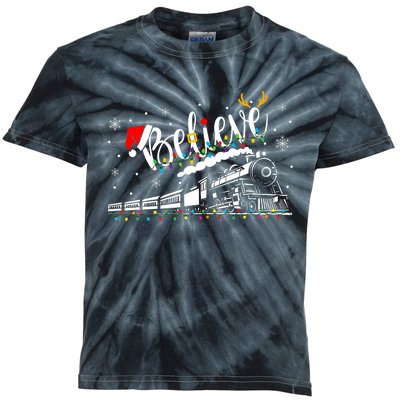 Believe Train Christmas North Pole Family Xmas Kids Tie-Dye T-Shirt