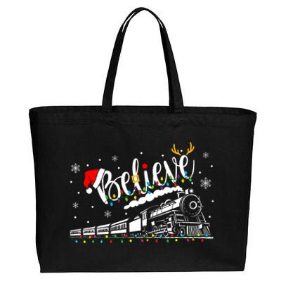 Believe Train Christmas North Pole Family Xmas Cotton Canvas Jumbo Tote