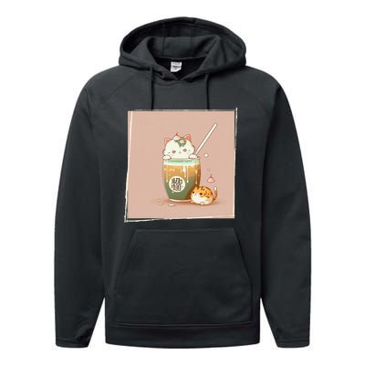 Boba Tea Cat Kawaii Anime Japanese Kawaii Neko Performance Fleece Hoodie