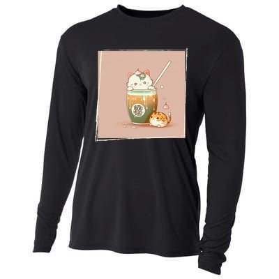 Boba Tea Cat Kawaii Anime Japanese Kawaii Neko Cooling Performance Long Sleeve Crew