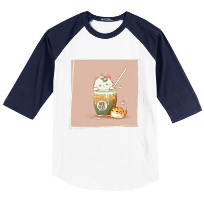 Boba Tea Cat Kawaii Anime Japanese Kawaii Neko Baseball Sleeve Shirt