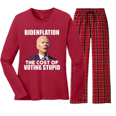 Bidenflation The Cost Of Voting Stupid Funny Women's Long Sleeve Flannel Pajama Set 