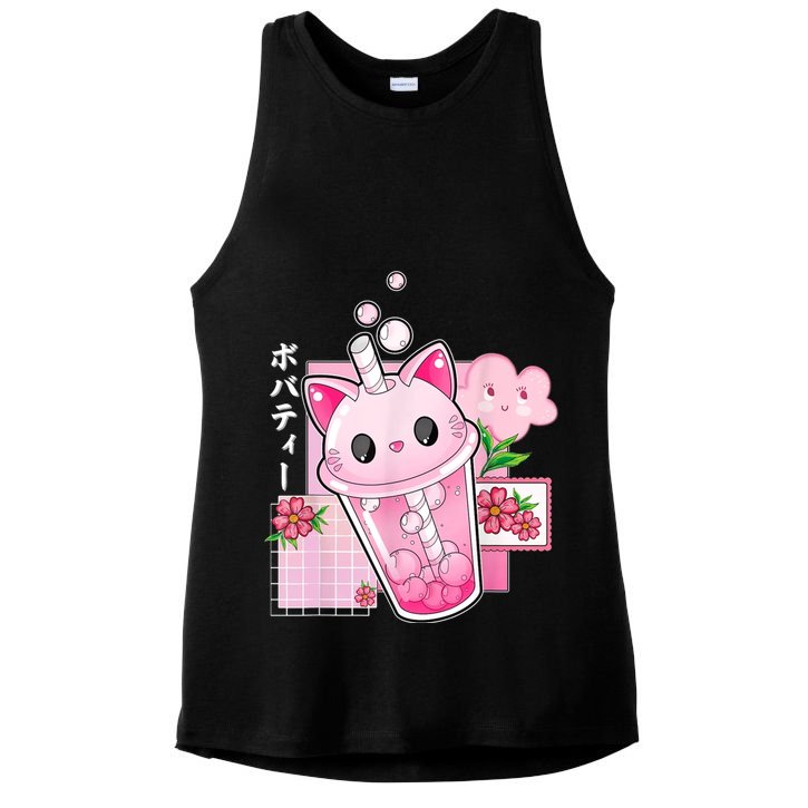 Boba Tea Cat Bubble Tea Kawaii Anime Japanese Girl Teenager Ladies PosiCharge Tri-Blend Wicking Tank