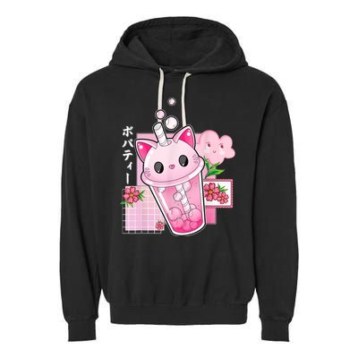 Boba Tea Cat Bubble Tea Kawaii Anime Japanese Girl Teenager Garment-Dyed Fleece Hoodie