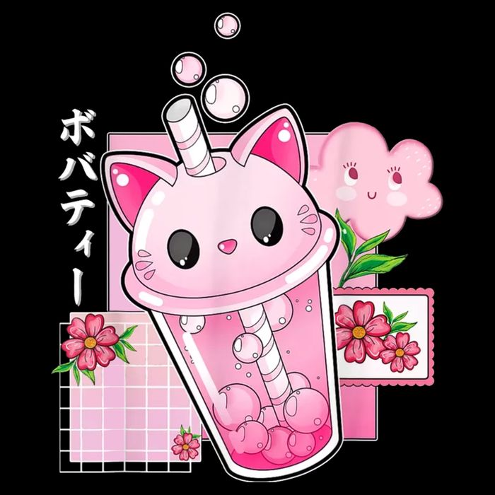 Boba Tea Cat Bubble Tea Kawaii Anime Japanese Girl Teenager Doggie Tank
