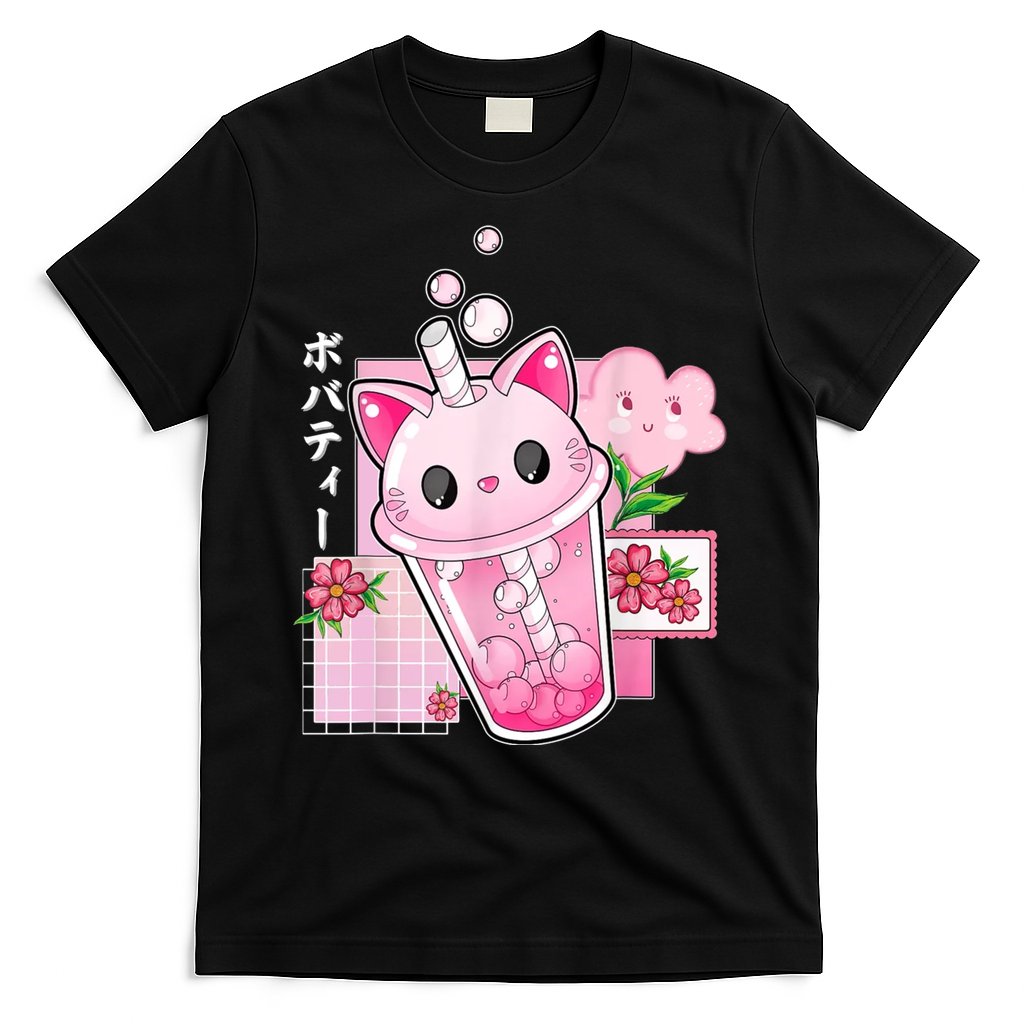 Boba Tea Cat Bubble Tea Kawaii Anime Japanese Girl Teenager T-Shirt