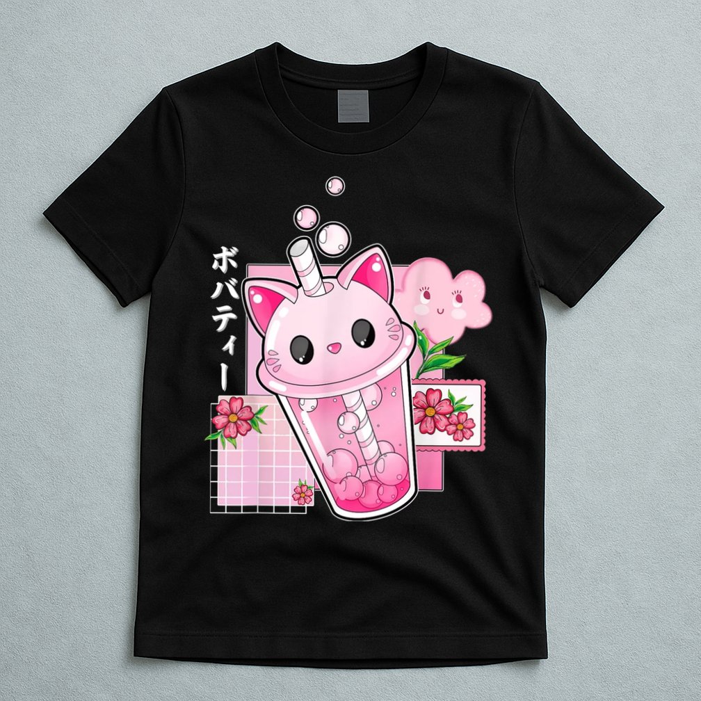 Boba Tea Cat Bubble Tea Kawaii Anime Japanese Girl Teenager T-Shirt
