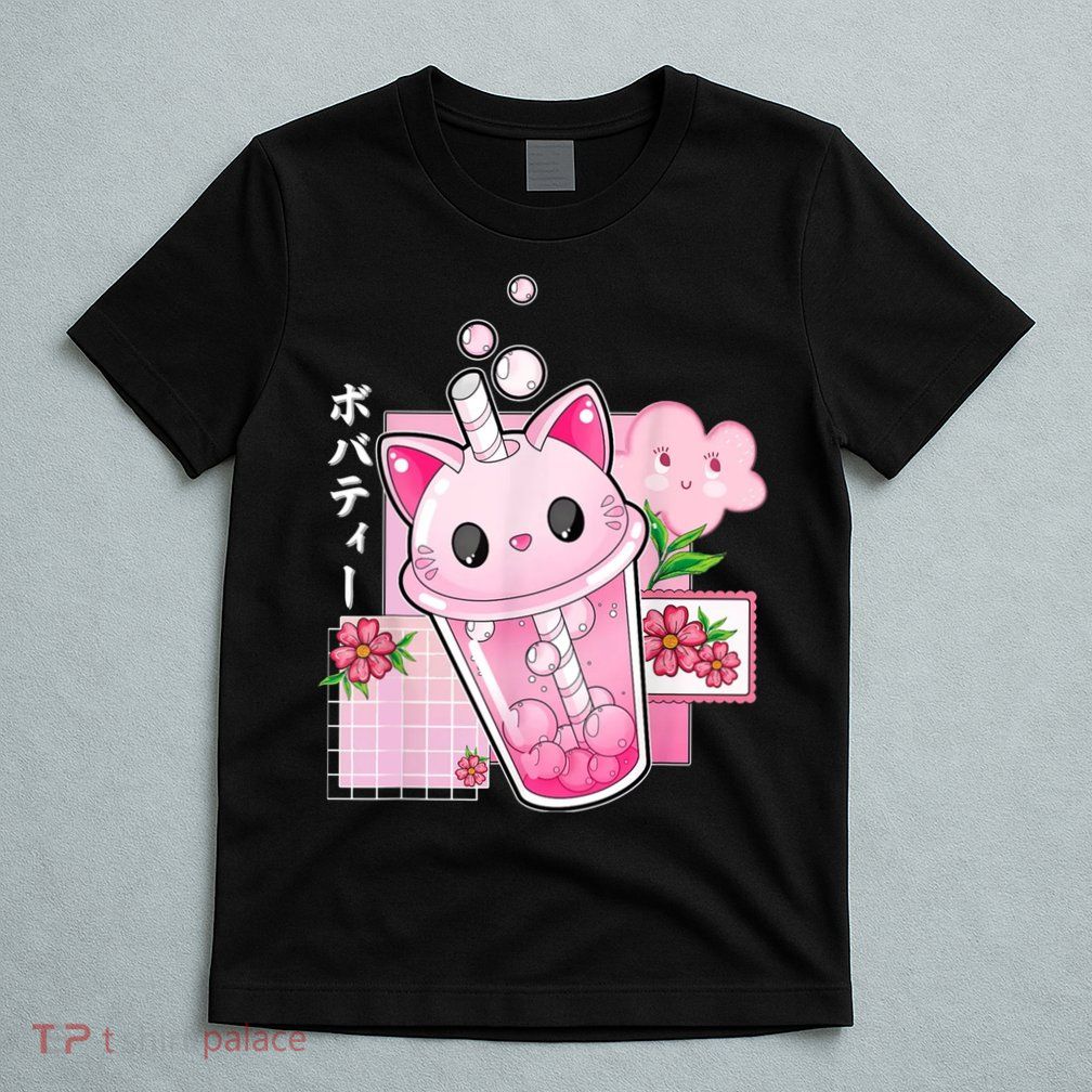 Boba Tea Cat Bubble Tea Kawaii Anime Japanese Girl Teenager T-Shirt