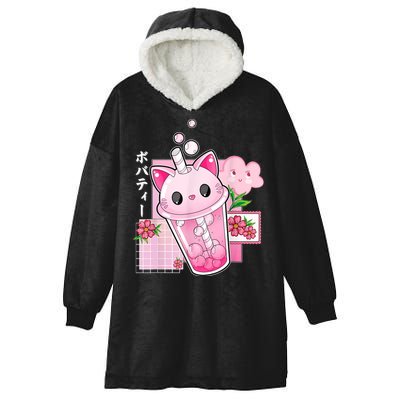 Boba Tea Cat Bubble Tea Kawaii Anime Japanese Girl Teenager Hooded Wearable Blanket