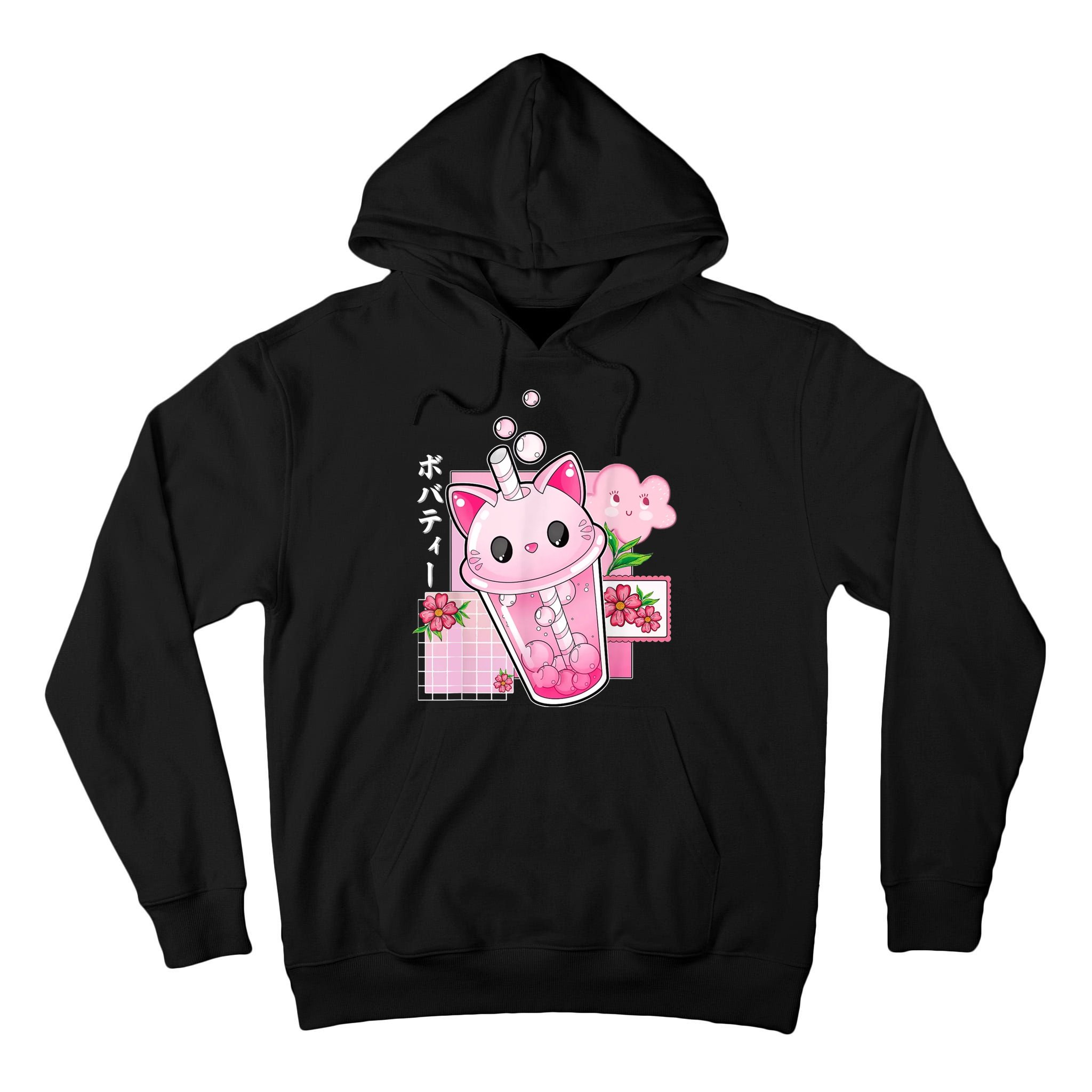 Boba Tea Cat Bubble Tea Kawaii Anime Japanese Girl Teenager Tall Hoodie