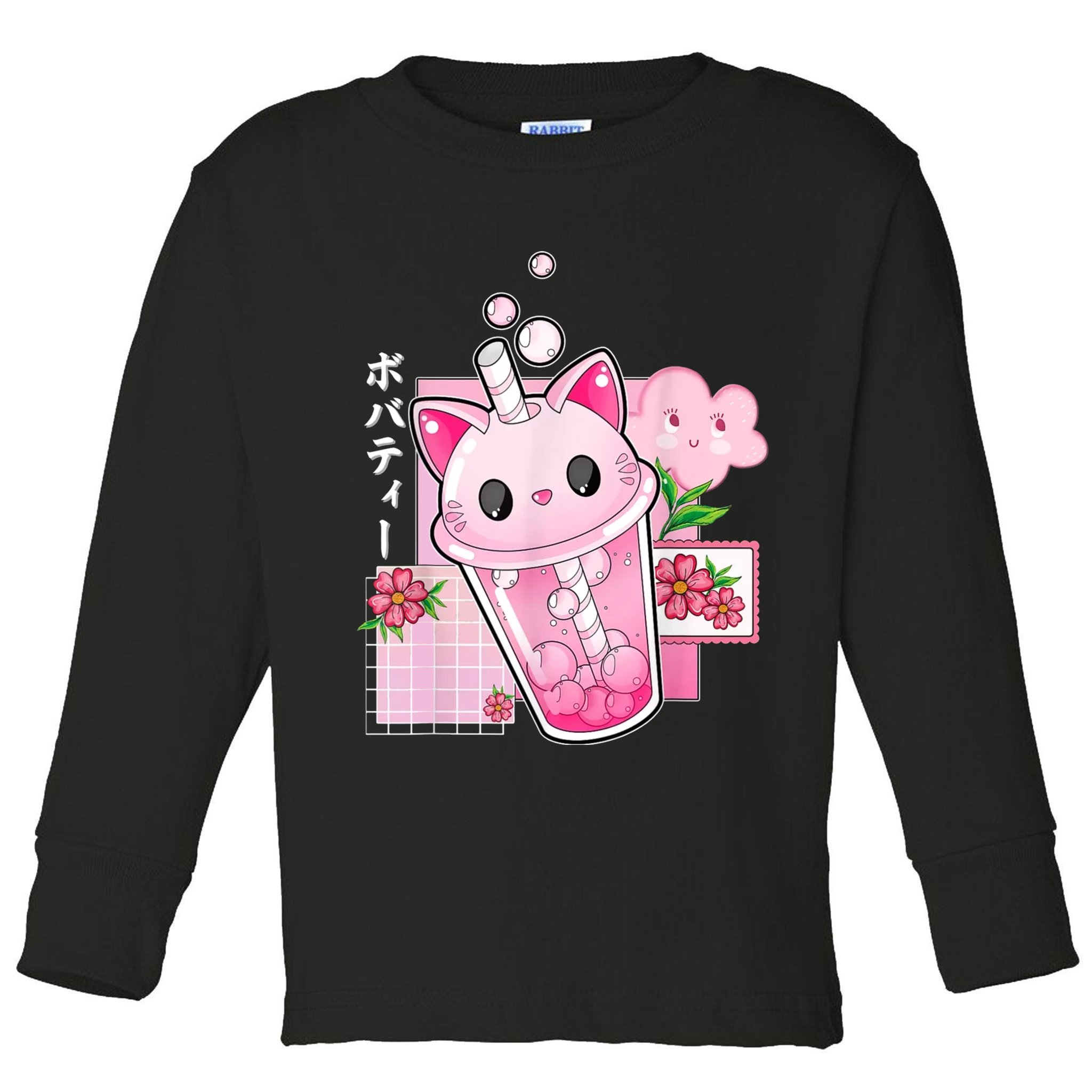 Boba Tea Cat Bubble Tea Kawaii Anime Japanese Girl Teenager Toddler Long Sleeve Shirt