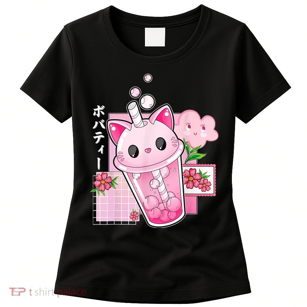 Boba Tea Cat Bubble Tea Kawaii Anime Japanese Girl Teenager Womens T-Shirt
