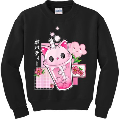 Boba Tea Cat Bubble Tea Kawaii Anime Japanese Girl Teenager Kids Sweatshirt