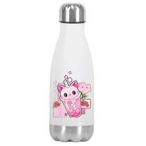 Boba Tea Cat Bubble Tea Kawaii Anime Japanese Girl Teenager Stainless Steel Insulated Water Bottle