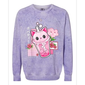 Boba Tea Cat Bubble Tea Kawaii Anime Japanese Girls Nager Colorblast Crewneck Sweatshirt