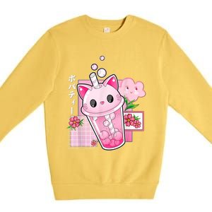 Boba Tea Cat Bubble Tea Kawaii Anime Japanese Girls Nager Premium Crewneck Sweatshirt