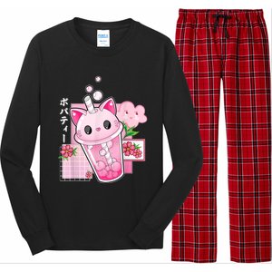 Boba Tea Cat Bubble Tea Kawaii Anime Japanese Girls Nager Long Sleeve Pajama Set