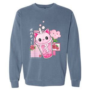 Boba Tea Cat Bubble Tea Kawaii Anime Japanese Girls Nager Garment-Dyed Sweatshirt