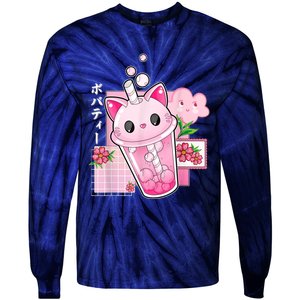 Boba Tea Cat Bubble Tea Kawaii Anime Japanese Girls Nager Tie-Dye Long Sleeve Shirt