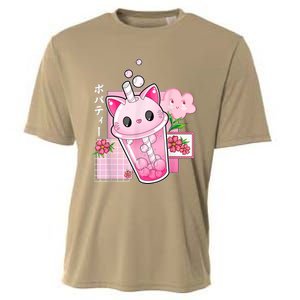 Boba Tea Cat Bubble Tea Kawaii Anime Japanese Girls Nager Cooling Performance Crew T-Shirt