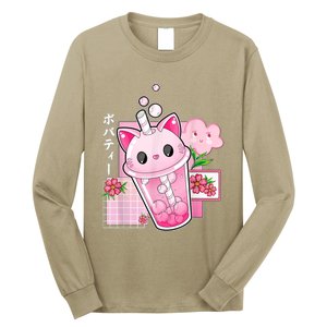 Boba Tea Cat Bubble Tea Kawaii Anime Japanese Girls Nager Long Sleeve Shirt