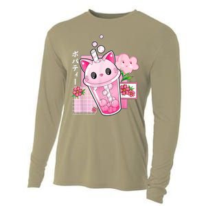 Boba Tea Cat Bubble Tea Kawaii Anime Japanese Girls Nager Cooling Performance Long Sleeve Crew