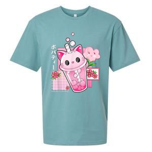 Boba Tea Cat Bubble Tea Kawaii Anime Japanese Girls Nager Sueded Cloud Jersey T-Shirt