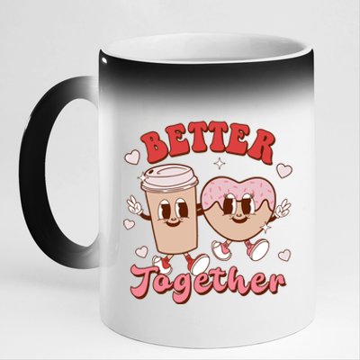 Better Together Coffee Donut Groovy Retro Valentine's Day Gift 11oz Black Color Changing Mug