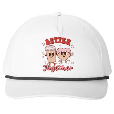 Better Together Coffee Donut Groovy Retro Valentine's Day Gift Snapback Five-Panel Rope Hat