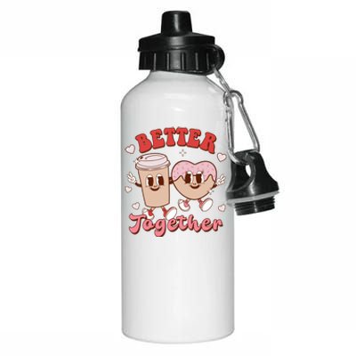 Better Together Coffee Donut Groovy Retro Valentine's Day Gift Aluminum Water Bottle