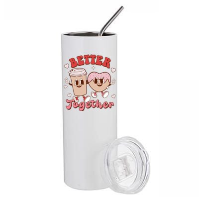 Better Together Coffee Donut Groovy Retro Valentine's Day Gift Stainless Steel Tumbler