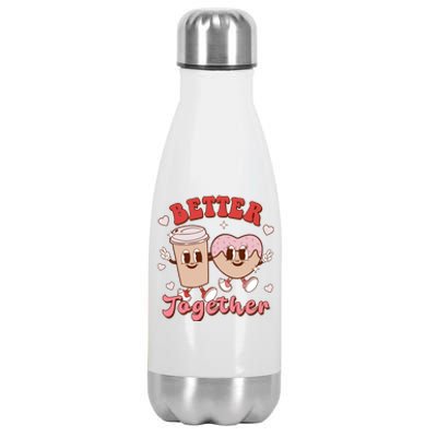 Better Together Coffee Donut Groovy Retro Valentine's Day Gift Stainless Steel Insulated Water Bottle