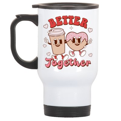 Better Together Coffee Donut Groovy Retro Valentine's Day Gift Stainless Steel Travel Mug