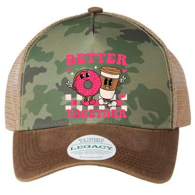 Better Together Coffee Donut Valentine's Day Groovy Retro Legacy Tie Dye Trucker Hat