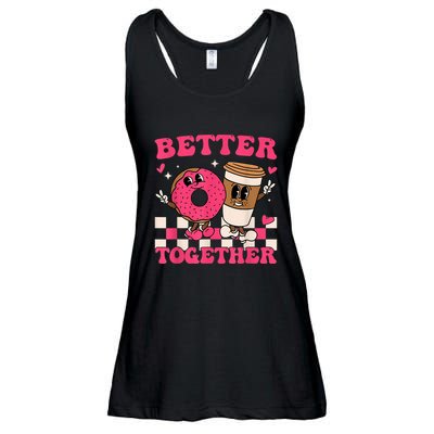 Better Together Coffee Donut Valentine's Day Groovy Retro Ladies Essential Flowy Tank