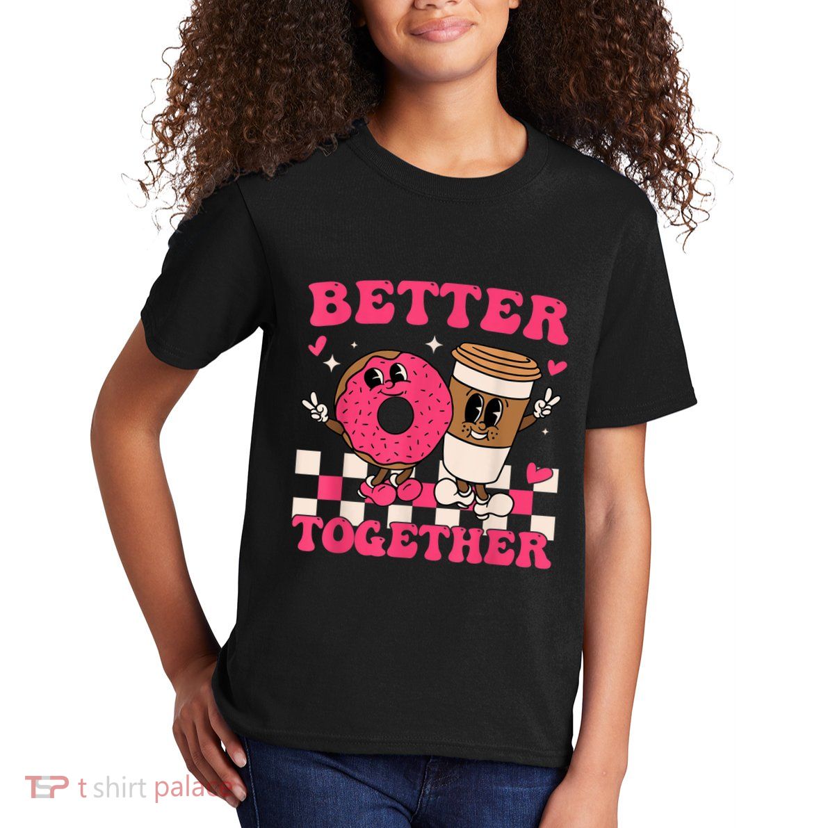 Better Together Coffee Donut Valentine's Day Groovy Retro Kids T-Shirt
