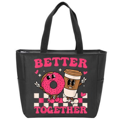 Better Together Coffee Donut Valentine's Day Groovy Retro Zip Tote Bag