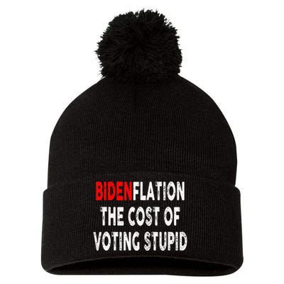 Bidenflation The Cost Of Voting Stupid Pom Pom 12in Knit Beanie