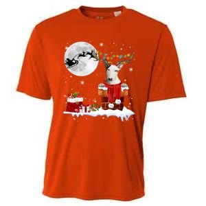 Bull Terrier Chimney Ugly Christmas Lights Xmas Pajamas Funny Gift Cooling Performance Crew T-Shirt