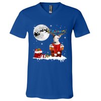 Bull Terrier Chimney Ugly Christmas Lights Xmas Pajamas Funny Gift V-Neck T-Shirt