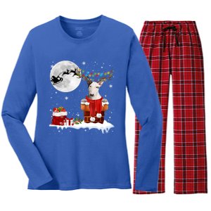 Bull Terrier Chimney Ugly Christmas Lights Xmas Pajamas Funny Gift Women's Long Sleeve Flannel Pajama Set 